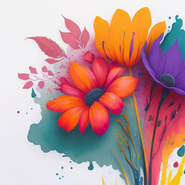 Abstract double exposure watercolor flower digital illustration