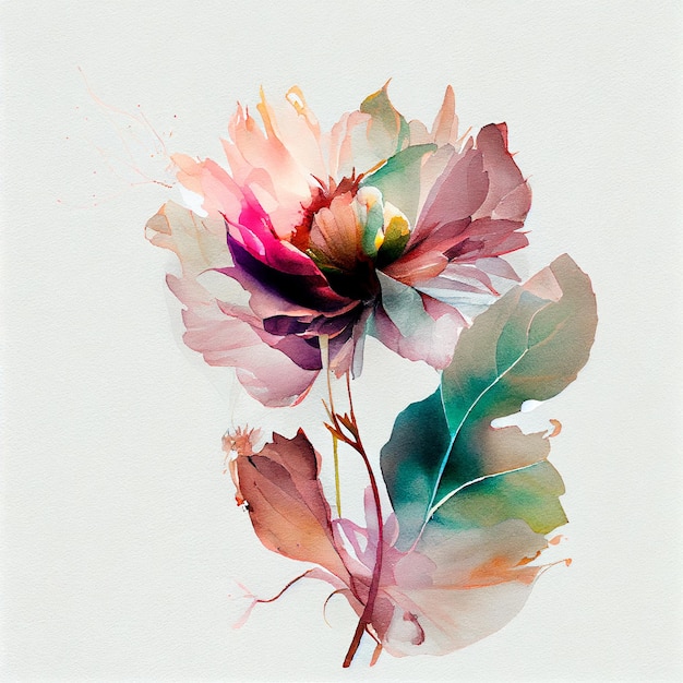 Abstract double exposure watercolor flower digital\
illustration