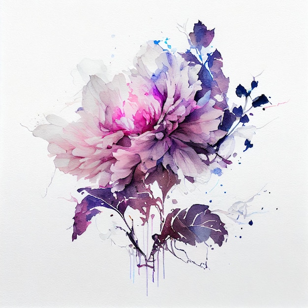 Abstract double exposure watercolor flower outline digital\
illustration