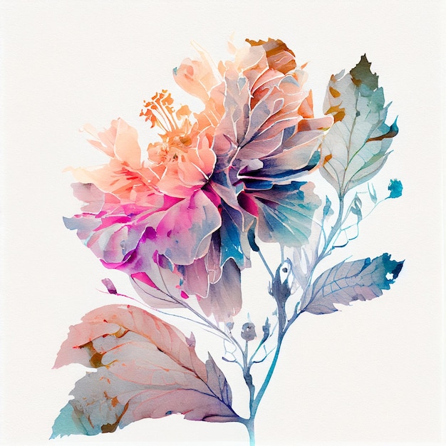 Abstract double exposure watercolor flower outline digital\
illustration