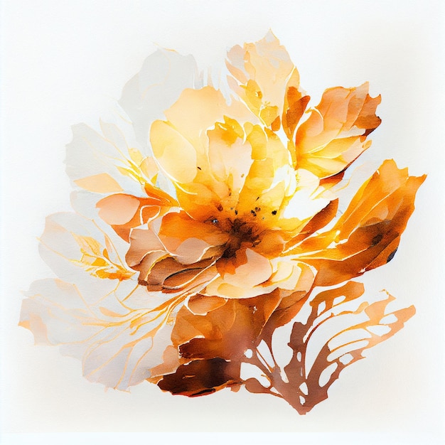 Abstract double exposure watercolor gold flower digital\
illustration