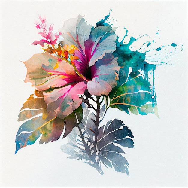 Абстрактная двойная экспозиция акварель гавайский цветок цифровая иллюстрация