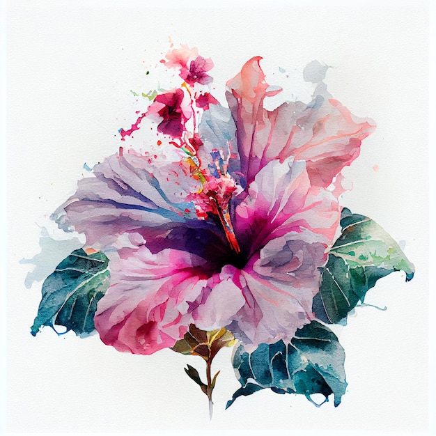 Abstract double exposure watercolor hibiscus flower Digital illustration