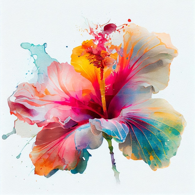 Abstract double exposure watercolor hibiscus flower Digital illustration