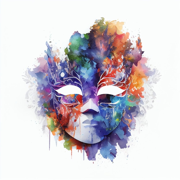 Foto astratto doppia esposizione maschera acquerello carnevale colorato arcobaleno ia generativa