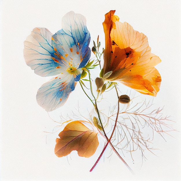 Абстрактная двойная экспозиция акварель прессованный цветок цифровая иллюстрация