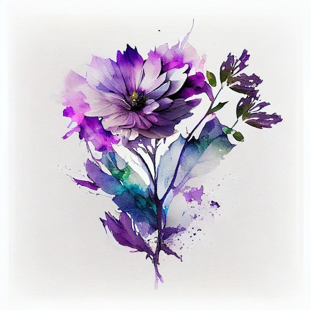 Abstract double exposure watercolor purple flower digital\
illustration