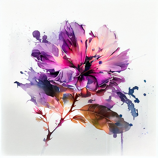 Abstract double exposure watercolor purple flower Digital illustration