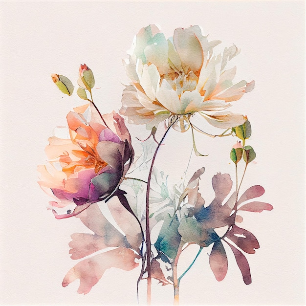 Abstract double exposure watercolor vintage flower Digital illustration