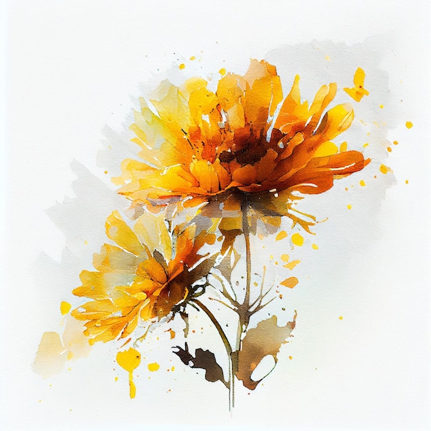 Abstract double exposure watercolor yellow flower Digital illustration