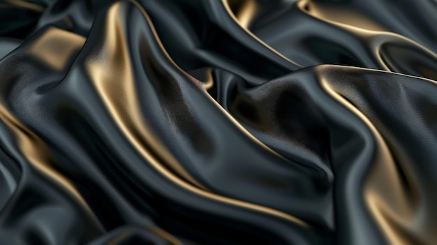 abstract draped black satin fabric with hints of gold
