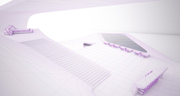 Abstract drawing architectural white interior of a modern villa on the sea with swimming pool