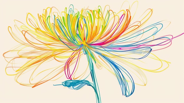 Photo an abstract drawing of a flower with bright rainbowlike petals