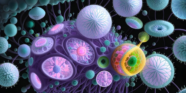 An abstract drawing of the microcosm bacteria and microbes