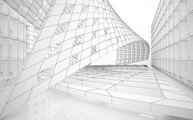 Abstract drawing white interior multilevel public space with window 3d illustration and rendering