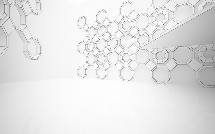 Photo 抽象描画ホワイト パラメトリック インテリア。ポリゴンブラックの描画。 3d イラストとレンダリング。