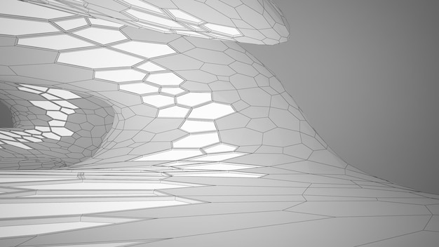 Abstract drawing white parametric interior with window Polygon colored drawing 3D illustration