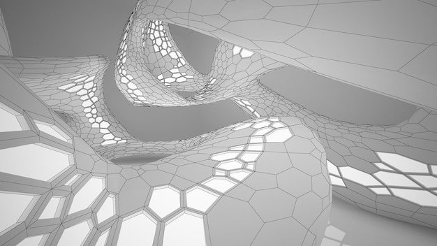 Абстрактный рисунок белого параметрического интерьера с окном Многоугольный рисунок 3D иллюстрация