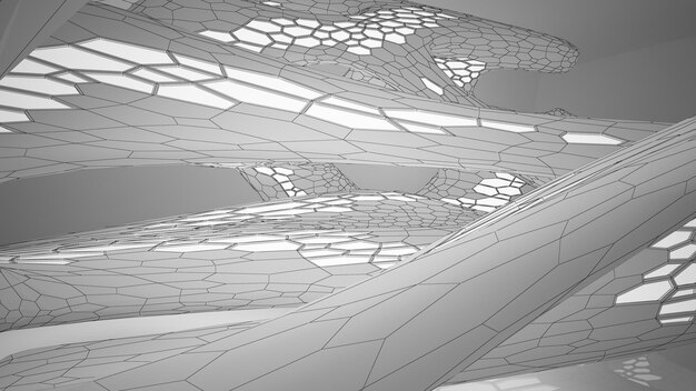 Фото Абстрактный рисунок белого параметрического интерьера с окном многоугольный рисунок 3d иллюстрация