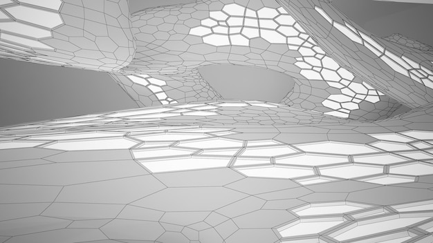 Abstract drawing white parametric interior with window Polygon colored drawing 3D illustration