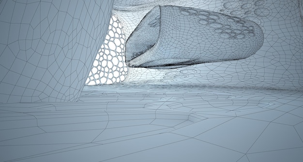 Foto disegno astratto interno parametrico bianco con finestra illustrazione 3d poligonale colorata
