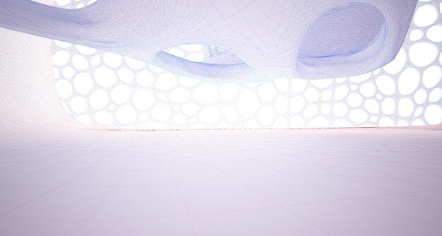 Abstract drawing white parametric interior with window polygon colored drawing 3d illustration