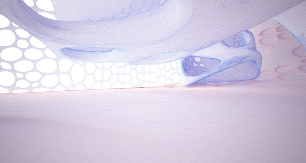 窓付きの白いパラメトリックインテリアを描く抽象 ポリゴンカラーの3Dイラストを描く