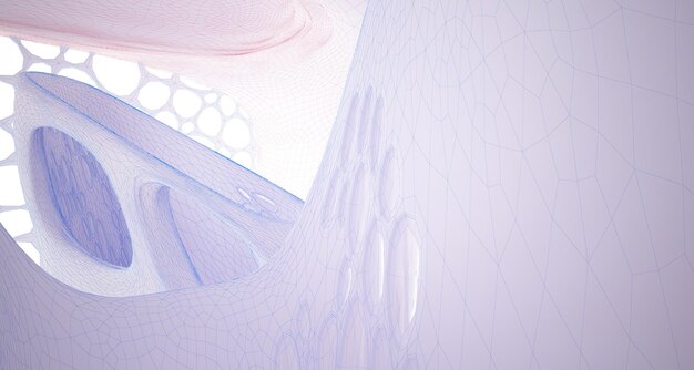 Abstract drawing white parametric interior with window polygon colored drawing 3d illustration
