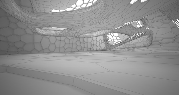 Abstract drawing white parametric interior with window Polygon colored drawing 3D illustration