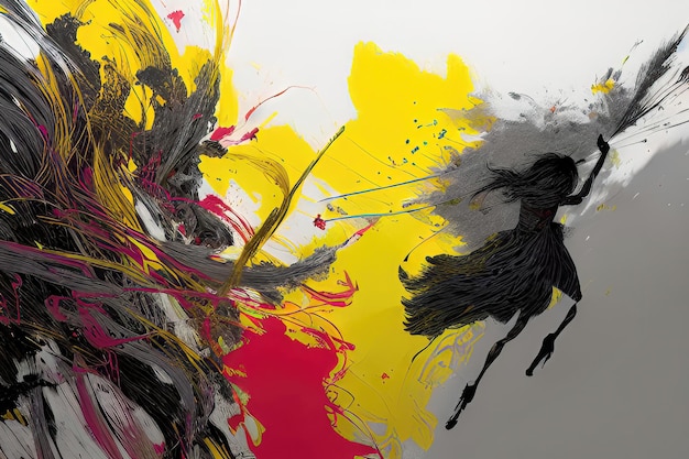 赤、黄、黒のクレヨンで抽象的な描画