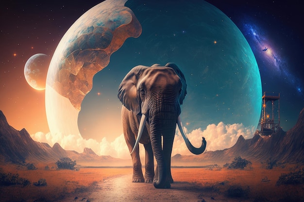 Abstract dream background with elephant Illustration AI Generative