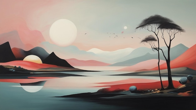abstract and dreamlike landscape with minimalist features incorporating surreal elements