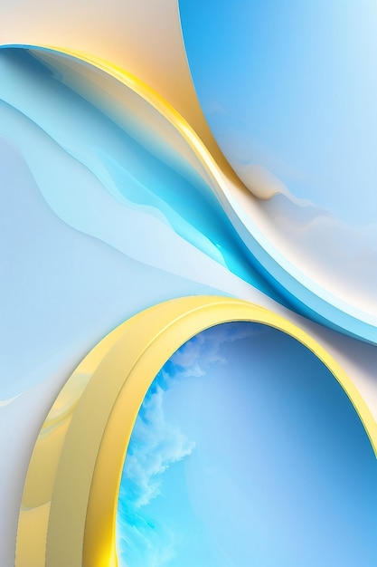 Abstract Dreamscape 3D Marble Art on Soft Blue and Light Yellow