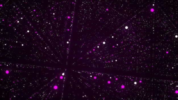 Abstract dust particles with blue light on dark infinity background Science space backdrop with moving glittering dots Flying particles with effect bokeh 3d rendering