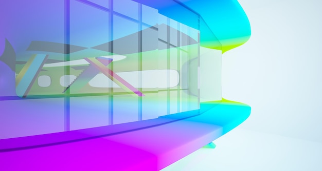 Abstract dynamic interior with colored gradient smooth objects 3D illustration and rendering