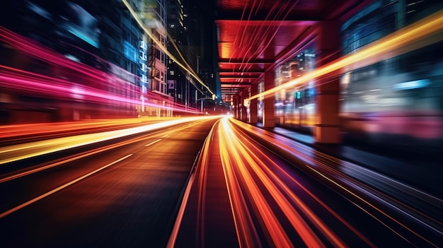 Abstract dynamic speed light trails with long exposure in an urban environment