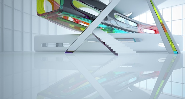 Abstract dynamisch interieur met gekleurde gradiënt vloeiende objecten 3D illustratie en weergave