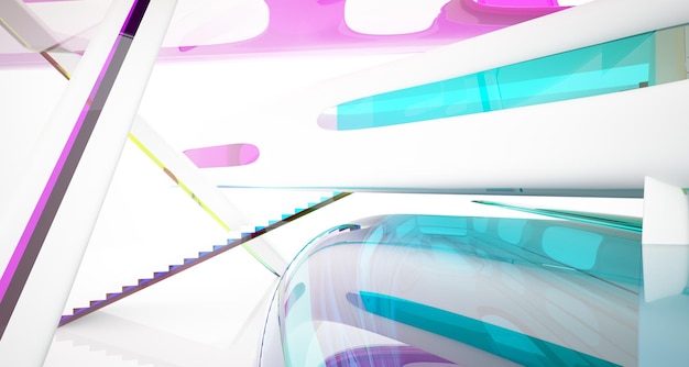 Abstract dynamisch interieur met gekleurde gradiënt vloeiende objecten 3D illustratie en weergave