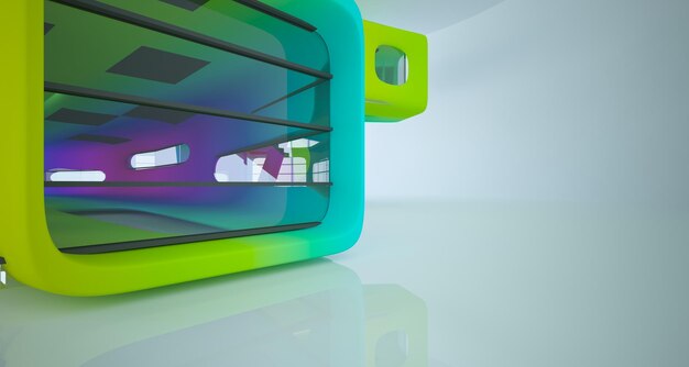 Abstract dynamisch interieur met gekleurde gradiënt vloeiende objecten 3D illustratie en weergave