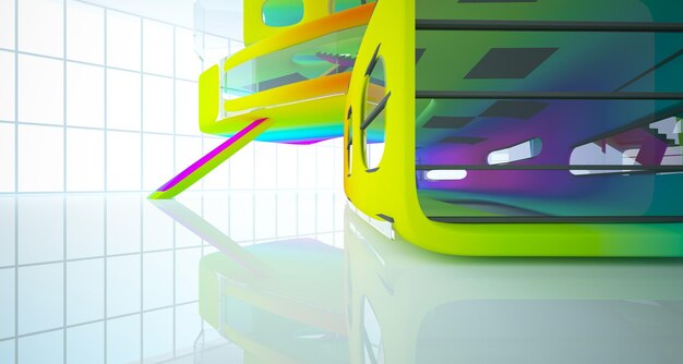 Abstract dynamisch interieur met gekleurde gradiënt vloeiende objecten 3D illustratie en weergave