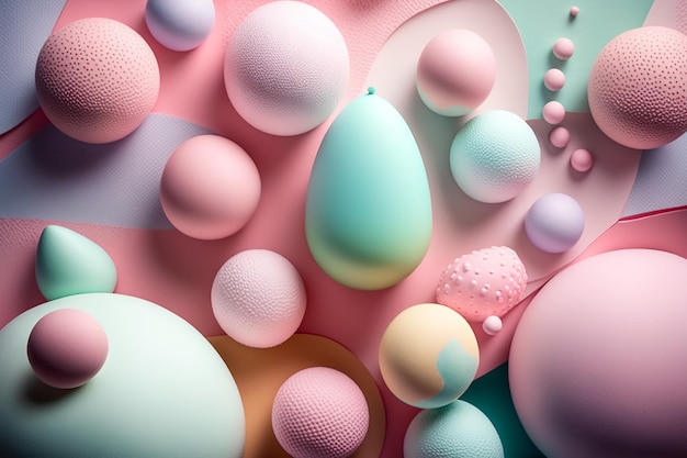 Abstract easter themed wallpaper with bright pastel geometric egg shapes copy space Generative AI