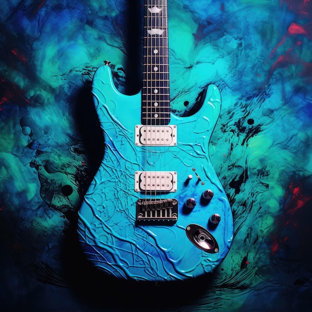 Abstract electric guitar in vibrant turquoise hues