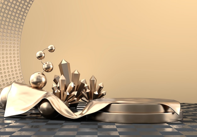 Abstract Elegance Luxury Golden stage platform, template for advertising product, 3d rendering.