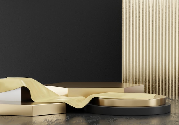 Abstract Elegance Luxury Golden stage platform, template for advertising product, 3d rendering.