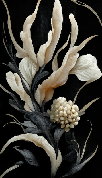 Abstract elegant floral background Decorative ivory corals carved flowers 3D illustration