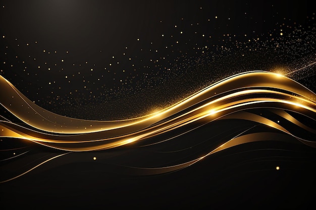 Абстрактная элегантная золотая светящаяся линия с эффектом освещения блеска на черном фоне