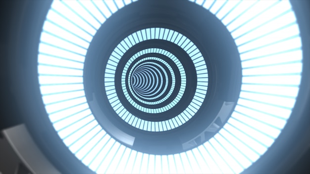 Abstract elictic glowing futuristic infinite blue tunnel 3d illustration