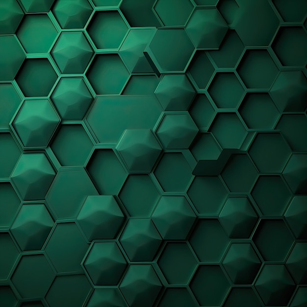 Abstract Embossed Hexagon dark green Backgorund image generation AI