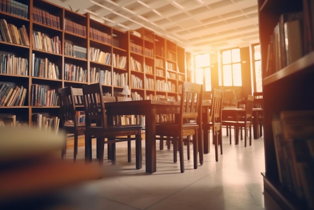 Abstract empty college library interior room Blurred classroom with bookshelves with defocus effect generative ai