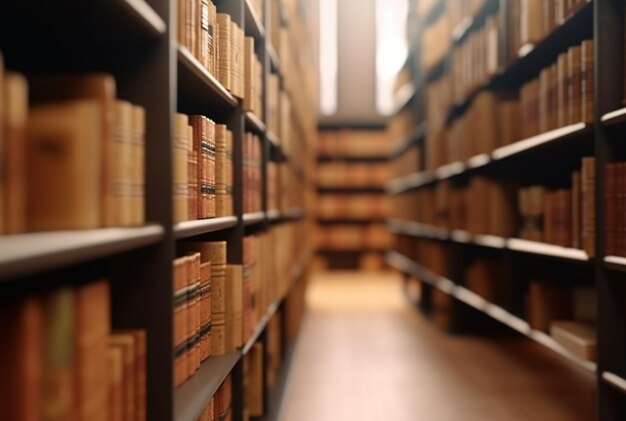 Abstract empty college library interior room Blurred classroom with bookshelves with defocus effect generative ai